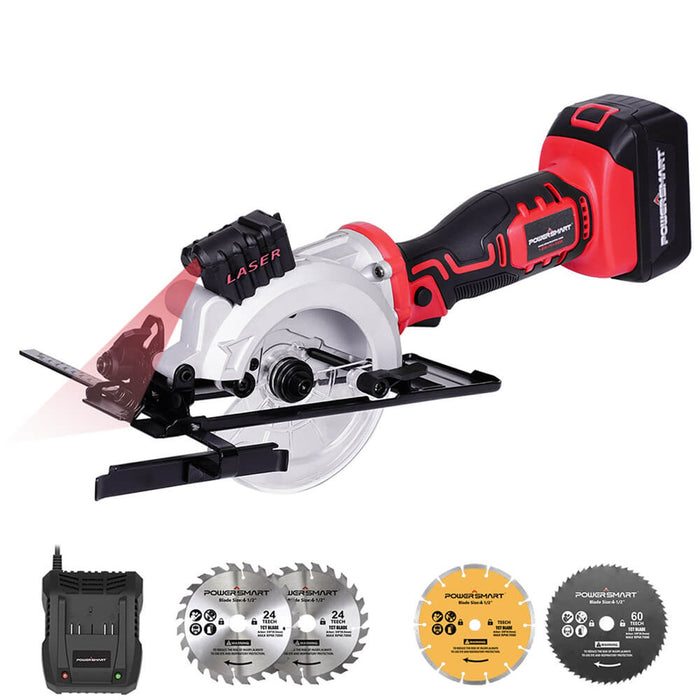 PowerSmart 20V Mini Circular Saw Cordless with 4.0Ah Battery and Charger PS76138A