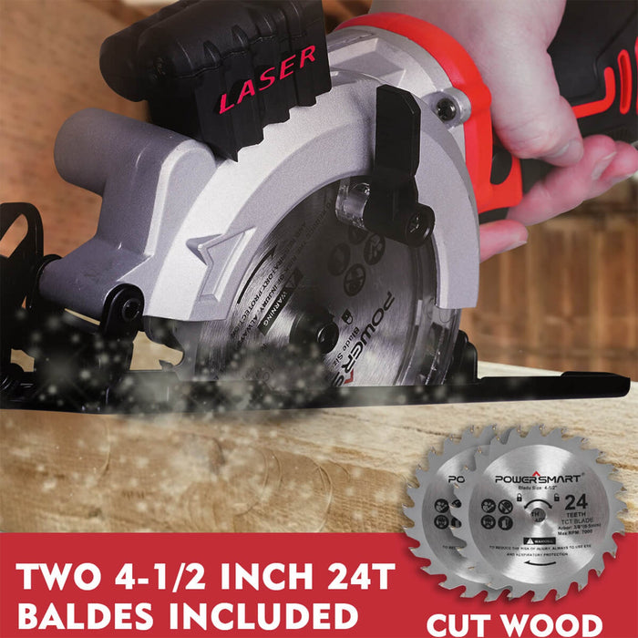 PowerSmart 20V Mini Circular Saw Cordless with 4.0Ah Battery and Charger PS76138A