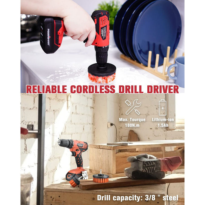 PowerSmart 20V Cordless Drill Driver w/ Brushes, Battery & Charger Included PS76430A