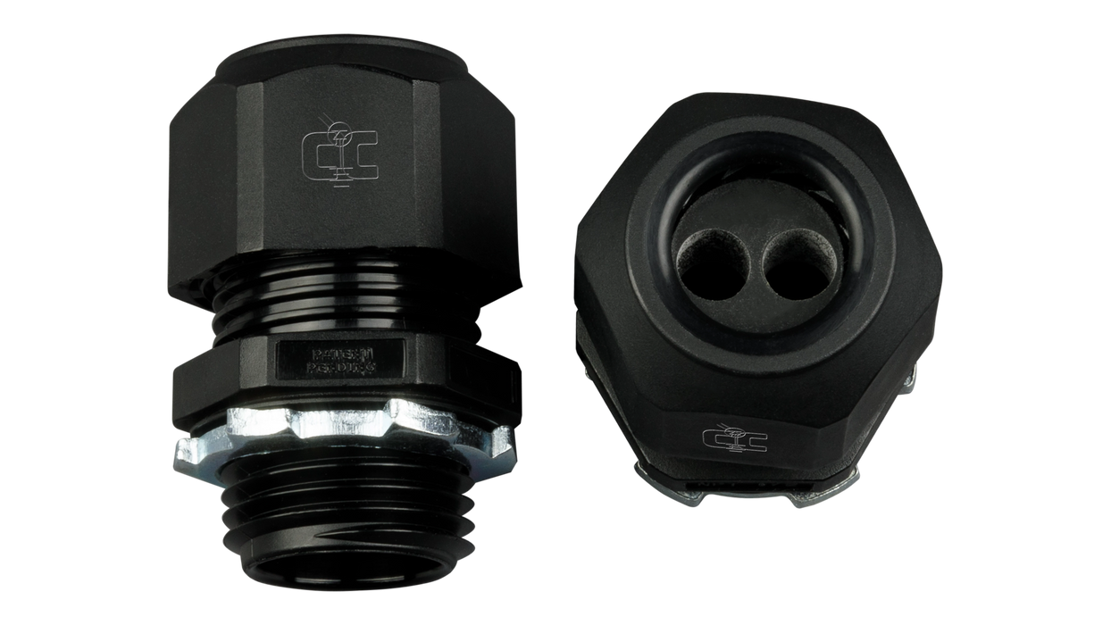 Heyco PV Wire 1/2" Dual Entry Gland, 4 Pack, Accepts 6mm Diameter PV Cable, IP68 Liquid Tight Cordgrip with Lock Nut, UL Listed - Urban Supply Inc