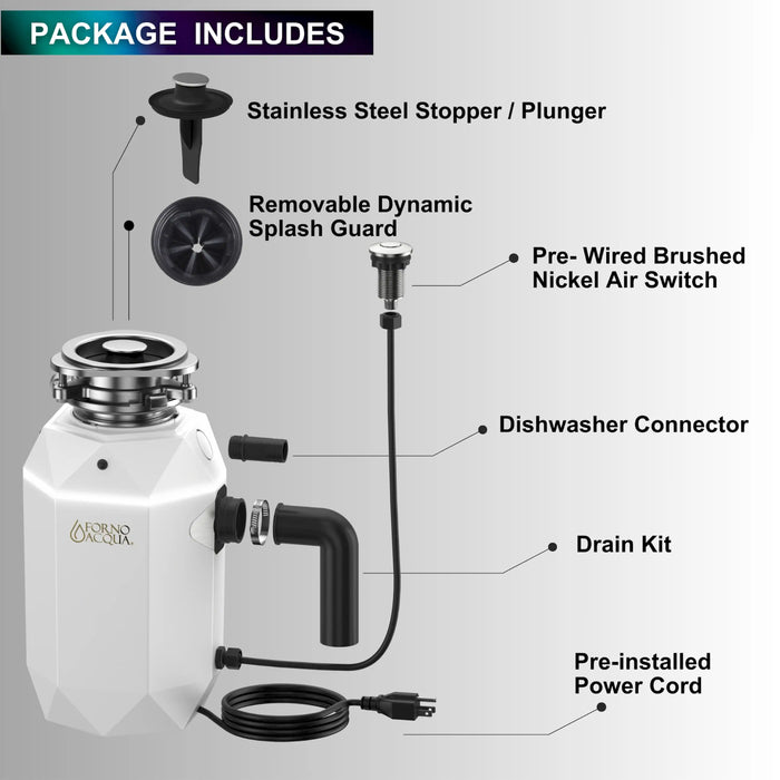 Forno Acqua BrightDiamond Moonstone 1HP Super Quiet Garbage Disposal Corded with Motion... Kitchen Appliance - View 11