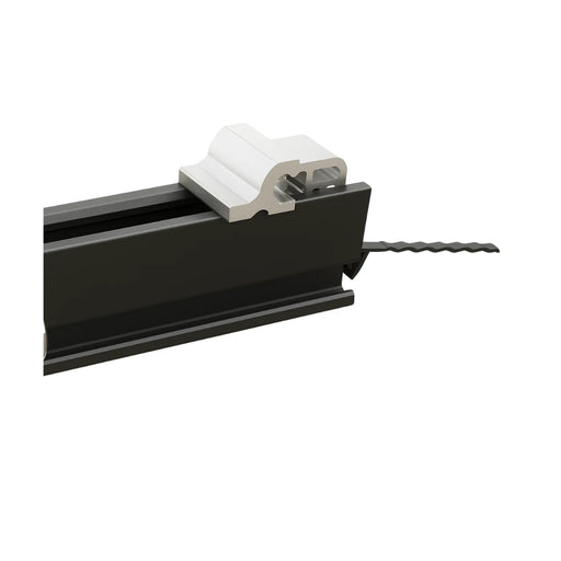 Pegasus Solar - Hidden End Clamp - Solar rail with an attached aluminum clamp and integrated wire management clip.