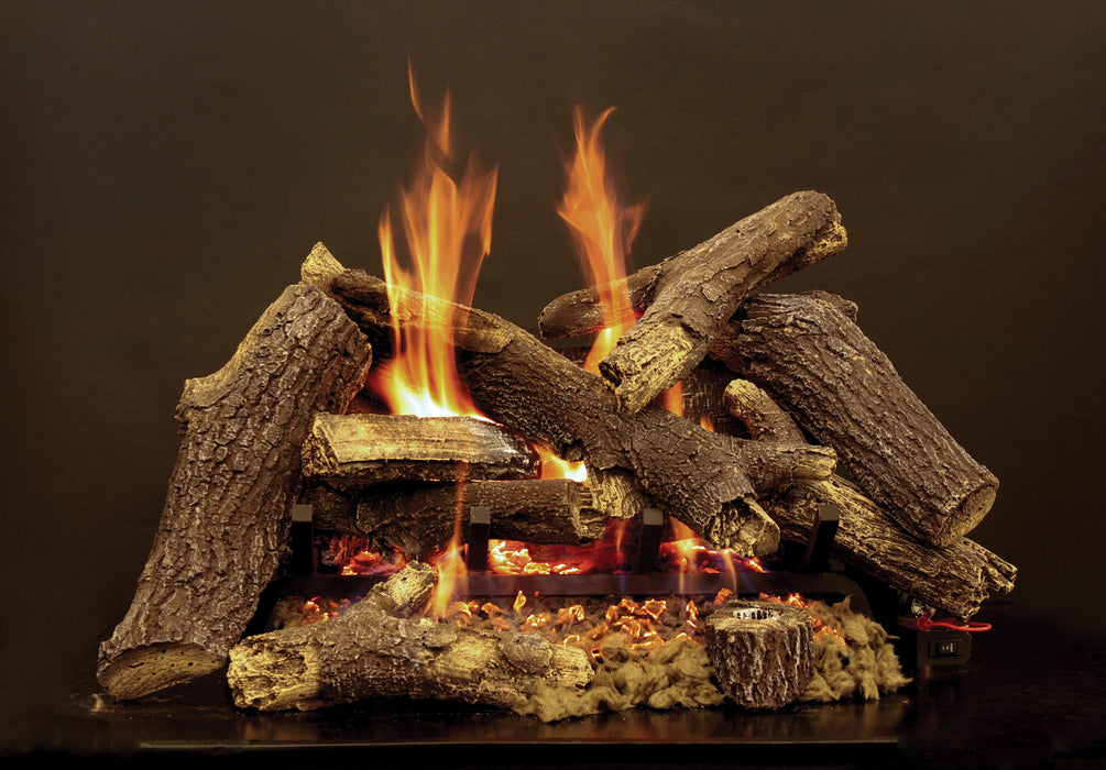Empire Pioneer refractory log set shown on an Elite vented burner (burner sold separately)