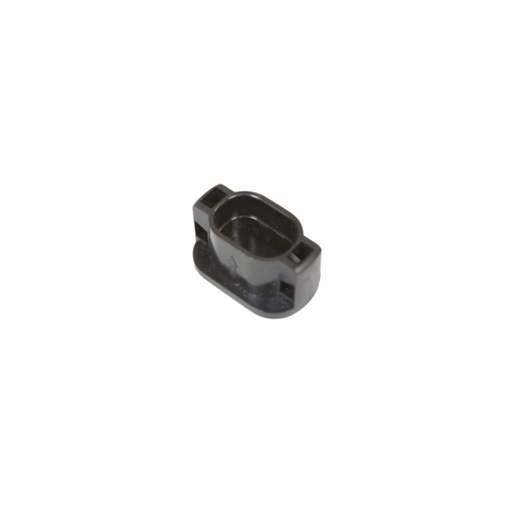 Power Center Port Cap - Black plastic mounting clip or connector piece, oval-shaped with two rectangular slots and a small arrow marking, isolated on a white background.