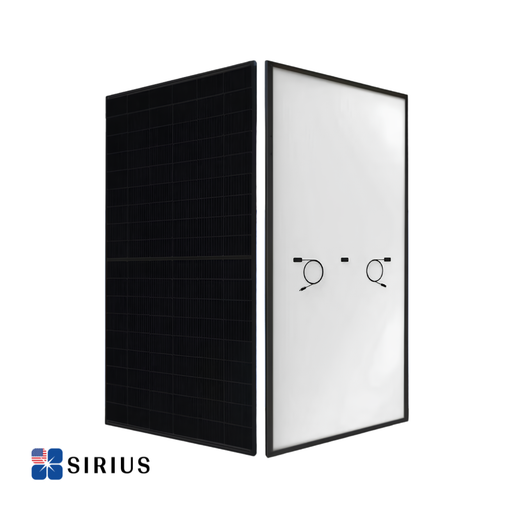 Sirius PV 450W Monofacial Solar Panel - Domestic Content - Sirius PV 450W monofacial solar panel front and back with white backsheet on white background