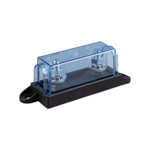 Victron Single Fuse Holder - Victron single MEGA fuse holder black fuse mounting base on a white background.