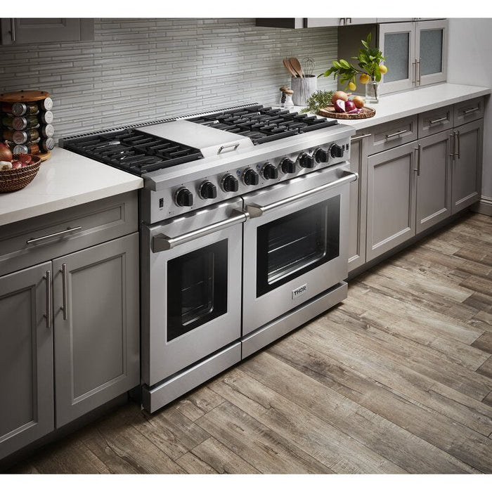 Thor Kitchen 48 in. 6.8 cu. ft. Double Oven Propane Gas Range in Stainless Steel, LRG4807ULP Thor Kitchen