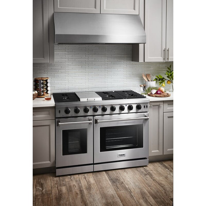 Thor Kitchen 48 in. 6.8 cu. ft. Double Oven Propane Gas Range in Stainless Steel, LRG4807ULP Thor Kitchen