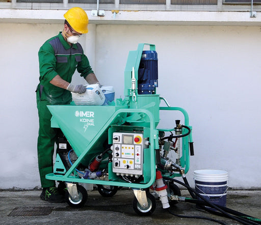 IMER Koine Dual High-Flow Continuous Mixer Pump – 9 HP, 208V 3-Phase / 240V – In Use