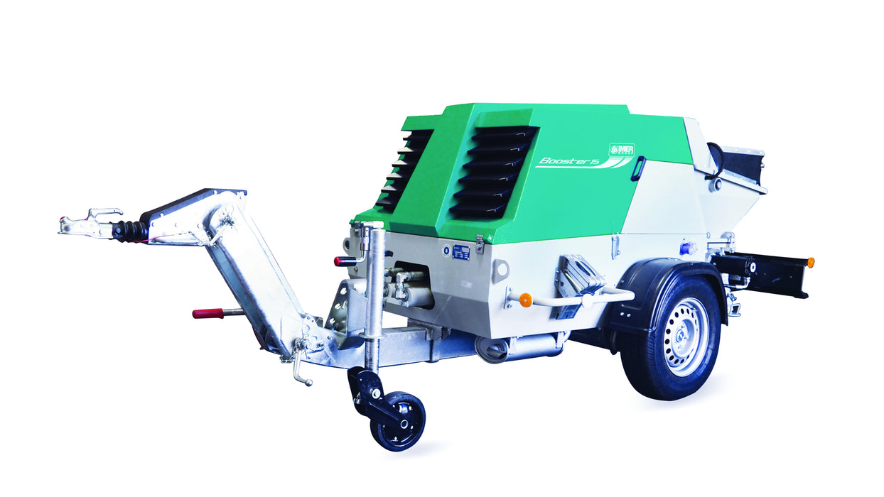 IMER Booster 20 Towable Concrete Piston Pump – 28 HP Diesel, 20 cu yd/hr