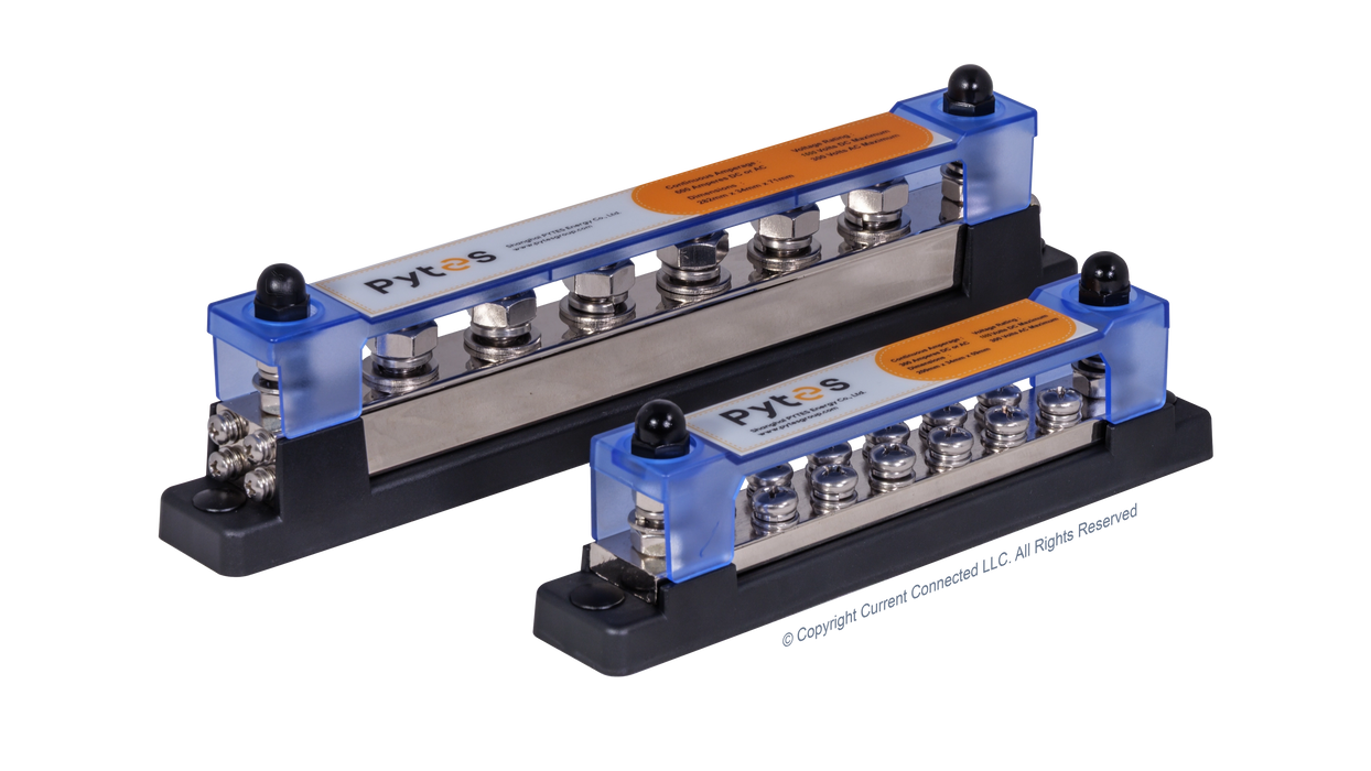 Pytes 300A or 600A Busbars, Rated for 1500Vdc/300Vac, Nickel Plated Copper Busbar with Stainless Steel Terminals - Urban Supply Inc