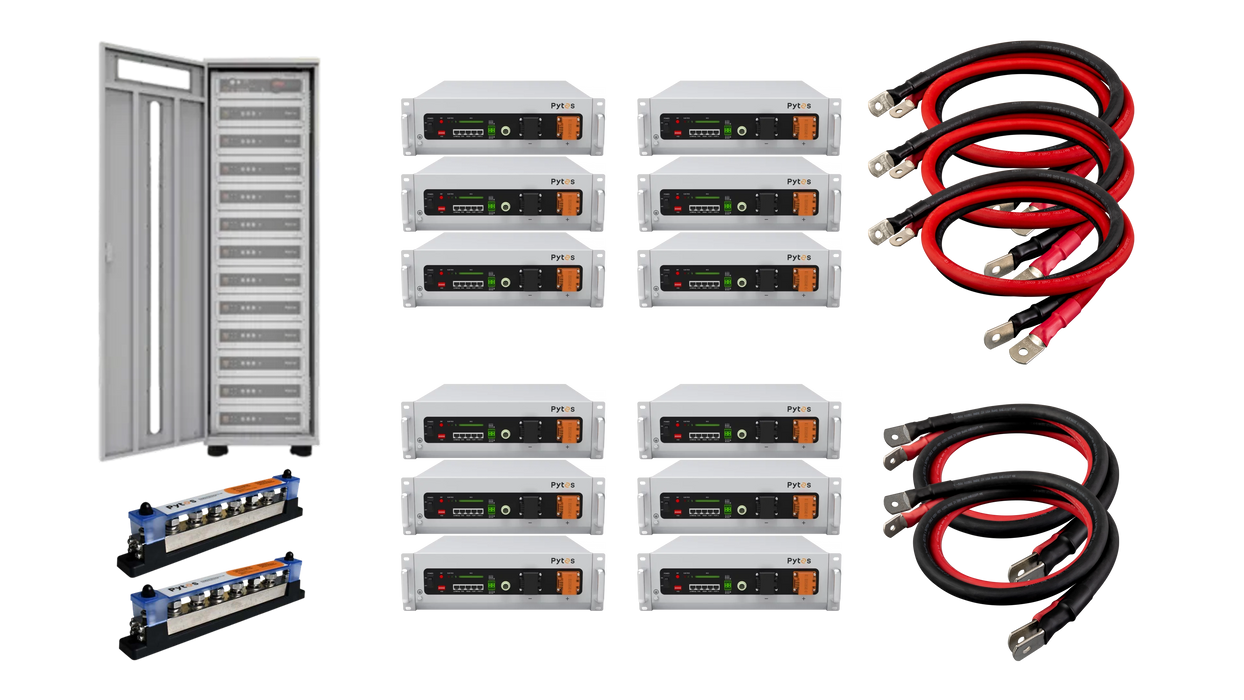 Pytes V5 61.44kWh Battery Bundle, 12x V5 Batteries and 12-Slot Rack with Connecting Components - Urban Supply Inc