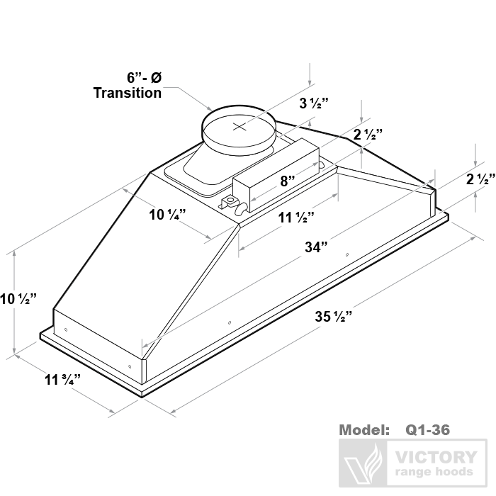 Victory Range Hoods 36 Inch 600 CFM Range Hood Insert - VICTORY Q1