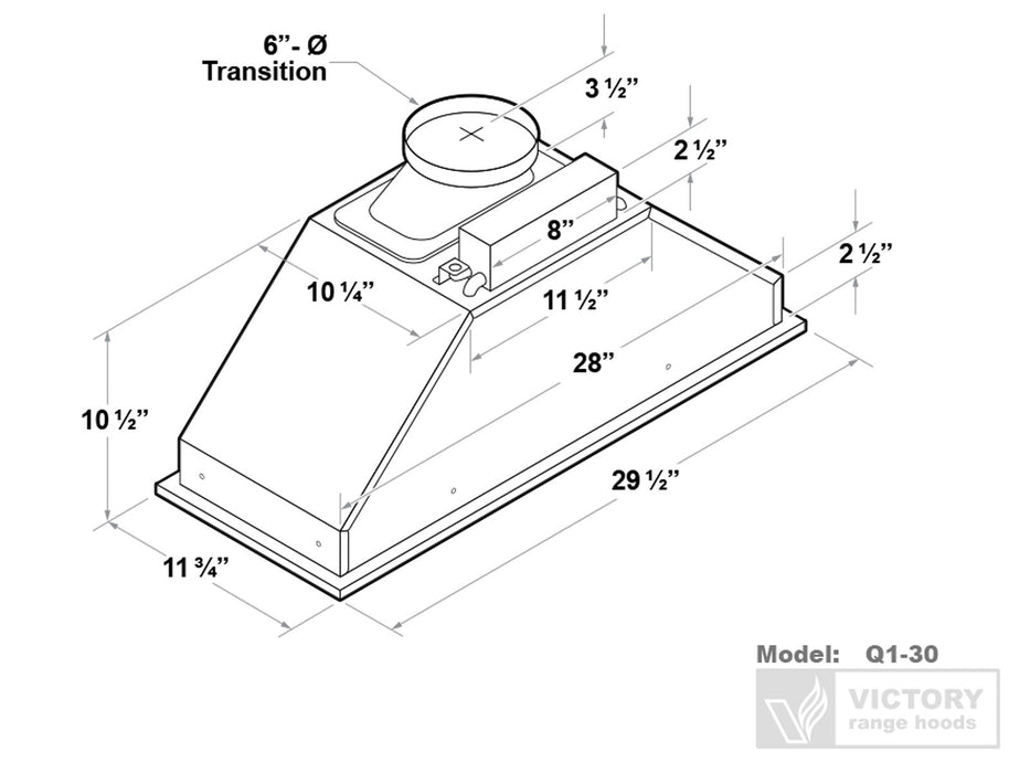 Victory Range Hoods 30 Inch 600 CFM Range Hood Insert - VICTORY Q1