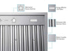 Victory Q2 range hood insert feature callouts and controls