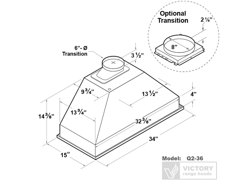 Victory Range Hoods 36 Inch 700 CFM Range Hood Insert - VICTORY Q2