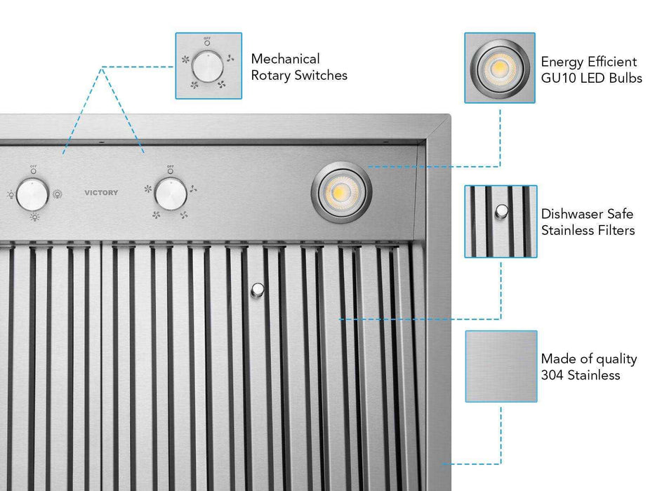 Victory Q5 30 inch range hood insert specifications diagram
