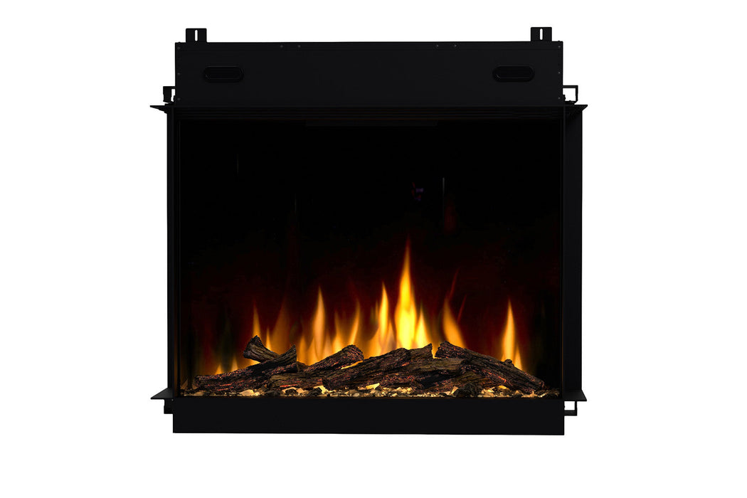 Dimplex Ignite Quest 36 inch built-in electric fireplace front view with flames