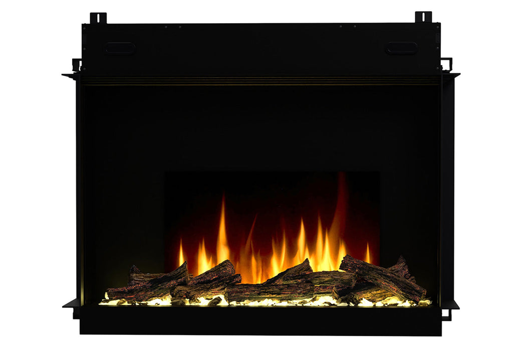 Dimplex Ignite Quest 42 inch built-in electric fireplace front view with flames