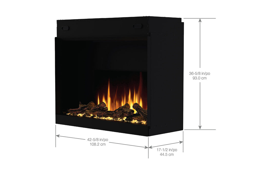 Dimplex Ignite Quest 42 dimensions and framing diagram 42 3/4 by 37 1/8 inches
