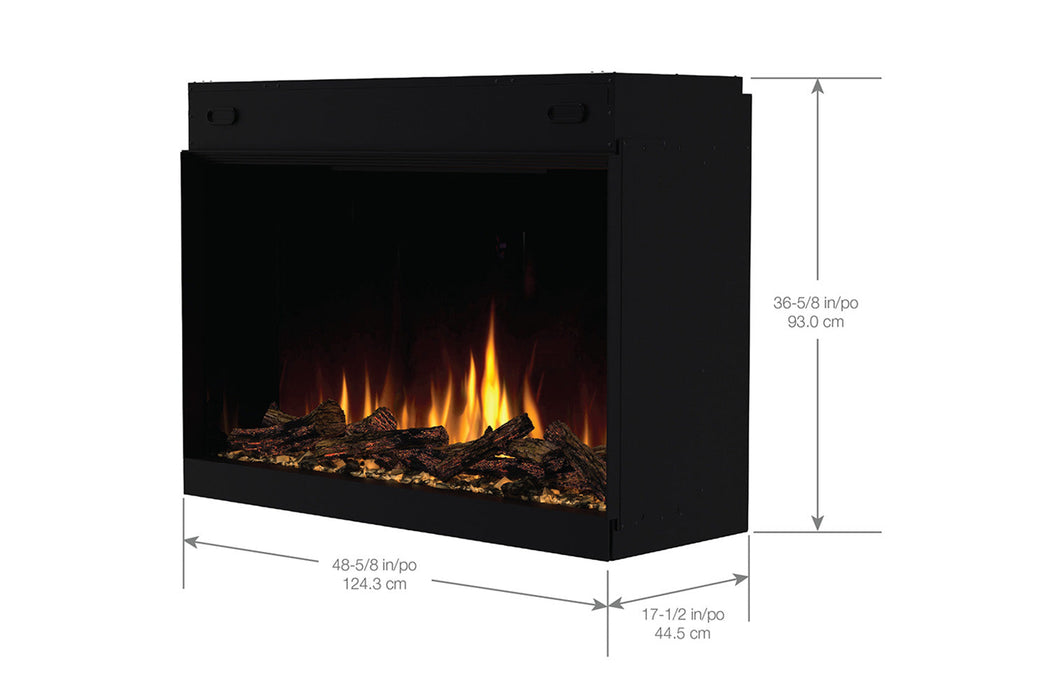Dimplex Ignite Quest 48 dimensions and framing diagram 48 3/4 by 37 1/8 inches