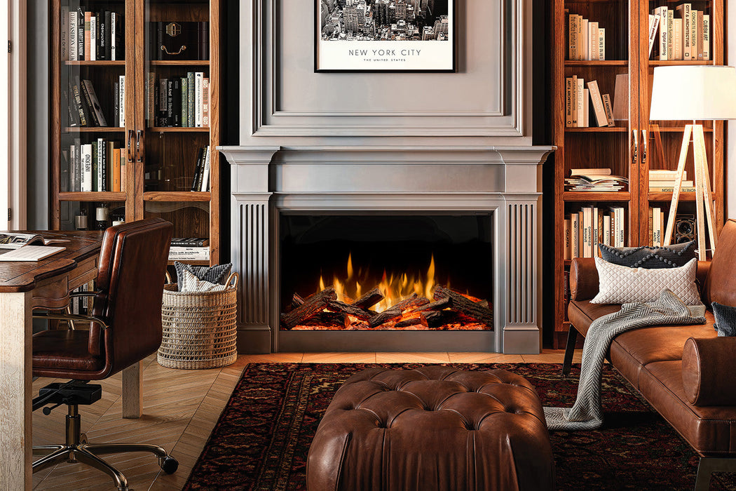 Dimplex Ignite Quest 48 electric fireplace installed in an office library setting
