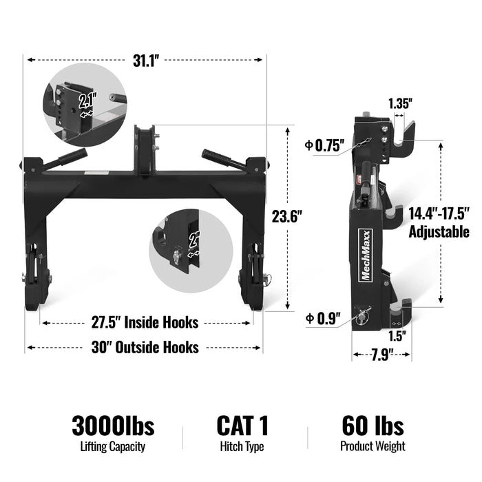 3 Point Quick Hitch Cat 1 for Tractors, QH1G