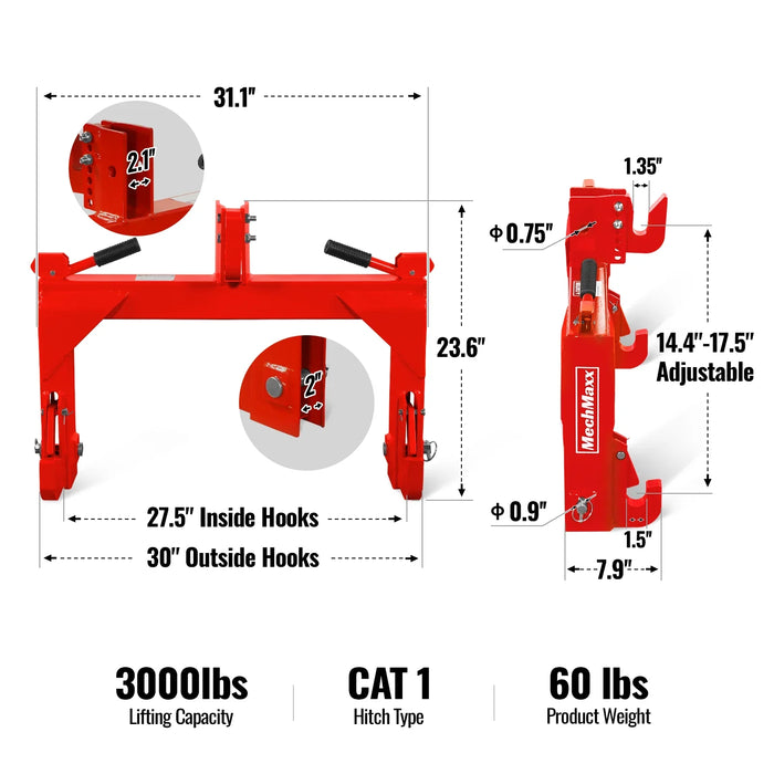 3 Point Quick Hitch Cat 1 for Tractors, QH1G