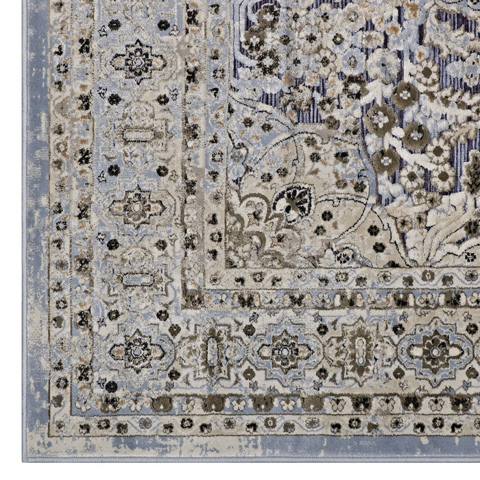 Modway Elqenna Ornate Vintage Floral Turkish Area Rug in Blue - Detail View