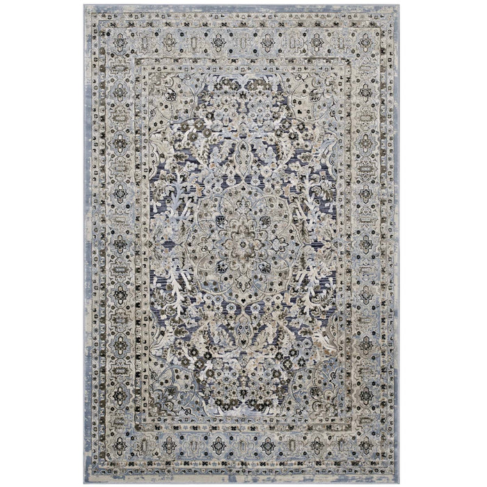 Modway Elqenna Ornate Vintage Floral Turkish Area Rug in Blue