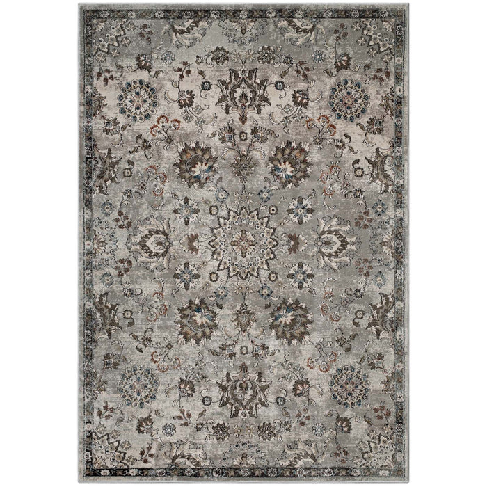 Hana Distressed Vintage FloralLattice Area Rug
