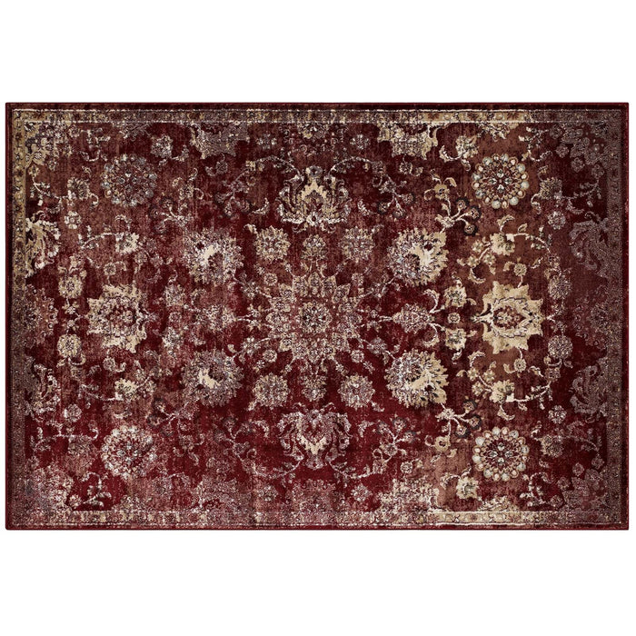 Modway Cynara Distressed Floral Vintage Medallion Area Rug in Red
