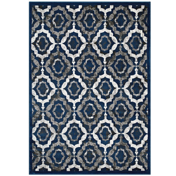 Modway Kalinda Rustic Vintage Moroccan Trellis Area Rug in Blue