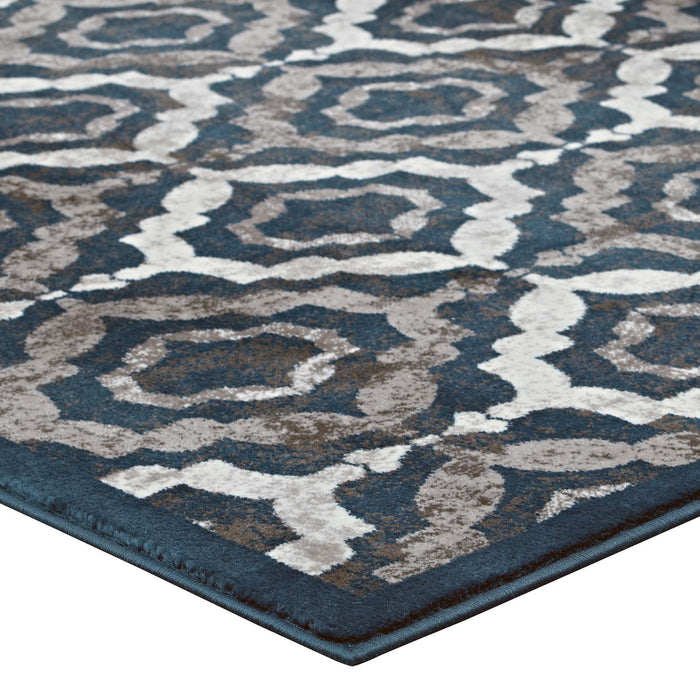 Modway Kalinda Rustic Vintage Moroccan Trellis Area Rug in Blue - Detail View