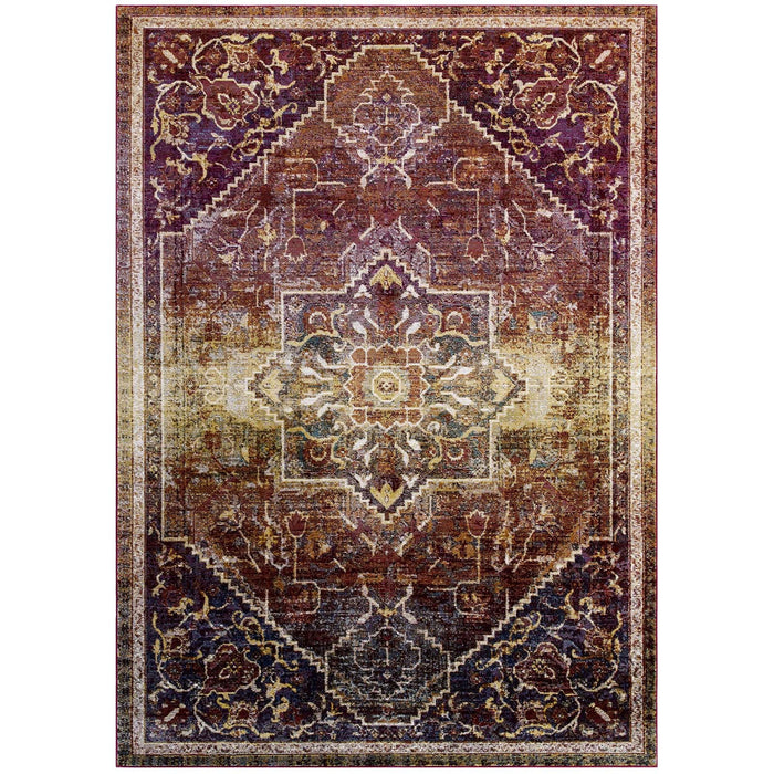 Modway Success Kaede Transitional Distressed Vintage Floral Vintage Medallion Area Rug in Red