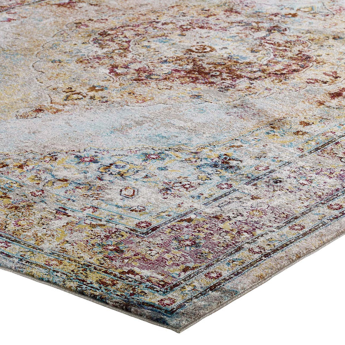Modway Success Merritt Transitional Distressed Floral Vintage Medallion Area Rug - Close-Up
