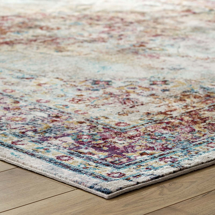 Modway Success Merritt Transitional Distressed Floral Vintage Medallion Area Rug - Dimensions