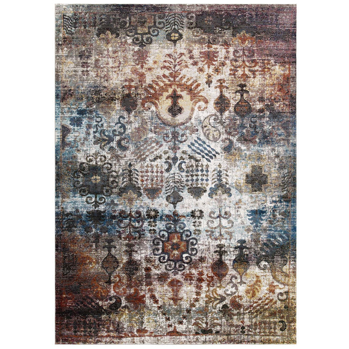 Modway Success Tahira Transitional Distressed Vintage Floral Moroccan Trellis Area Rug in Gray