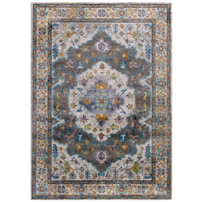 Modway Success Anisah Distressed Floral Vintage Medallion Area Rug in Blue
