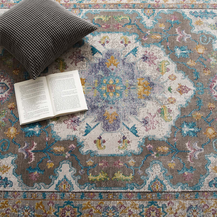 Modway Success Anisah Distressed Floral Vintage Medallion Area Rug in Blue - Side View