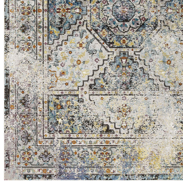 Modway Success Jacinda Distressed Vintage Floral Vintage Medallion Area Rug in Gray - Detail View
