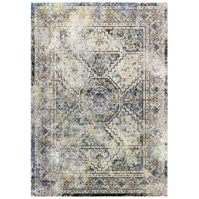 Modway Success Jacinda Distressed Vintage Floral Vintage Medallion Area Rug in Gray