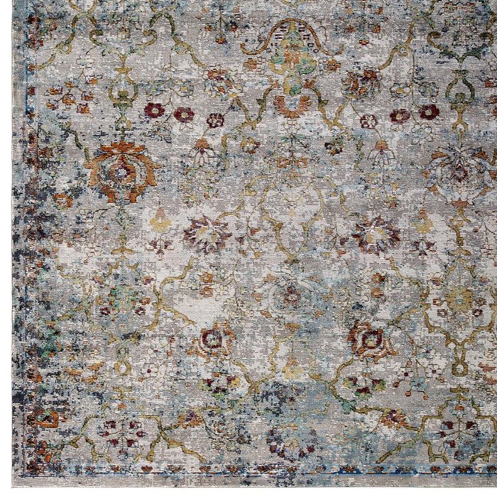 Modway Success Manuka Distressed Vintage Floral Lattice Area Rug in Gray - Detail View