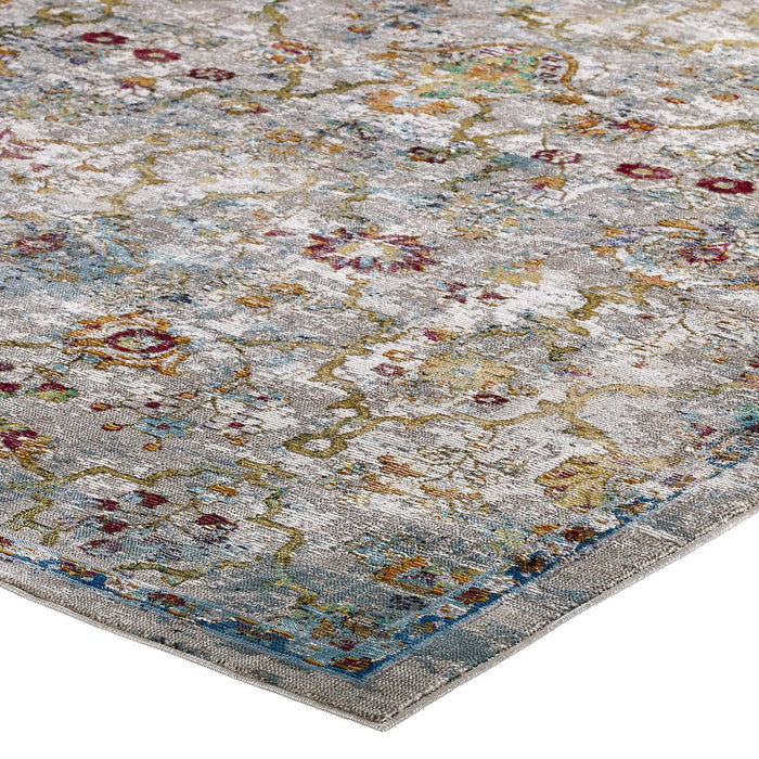 Modway Success Manuka Distressed Vintage Floral Lattice Area Rug - Close-Up