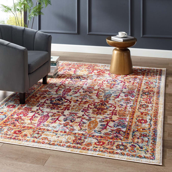 Modway Entourage Jessa Distressed Vintage Floral Lattice Area Rug - Installation View