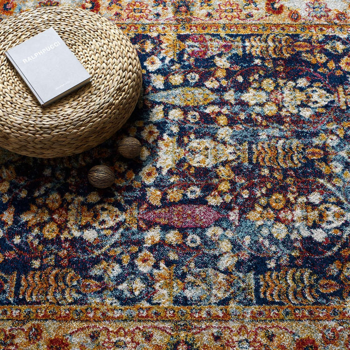 Modway Entourage Jessa Distressed Vintage Floral Lattice Area Rug in Blue - Side View