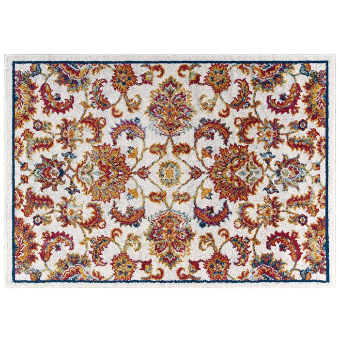 Modway Entourage Azami Distressed Vintage Floral Lattice Area Rug in White