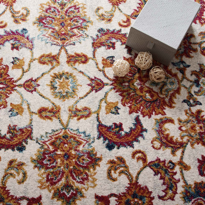 Modway Entourage Azami Distressed Vintage Floral Lattice Area Rug in White - Side View