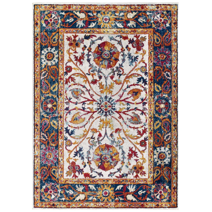 Modway Entourage Samira Distressed Vintage Floral Vintage Medallion Area Rug in Blue - Side View