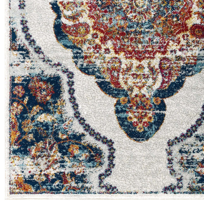 Modway Entourage Malia Distressed Vintage Floral Vintage Medallion Area Rug in Blue - Detail View